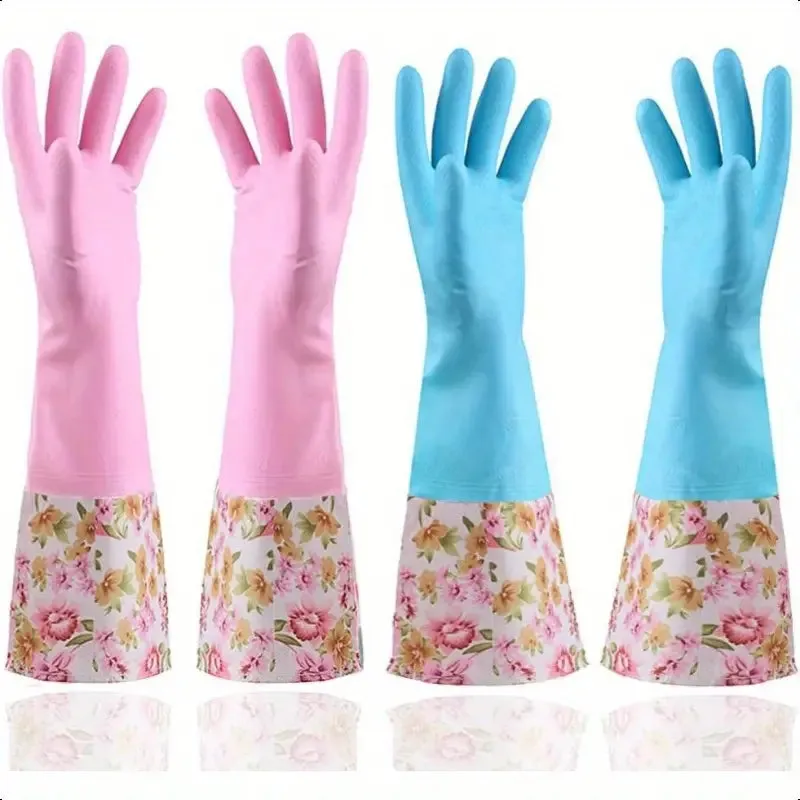 Premium Long Waterproof Rubber Gloves for Kitchen & Dishwashing – Durable, PVC-Free Cleaning Gloves with Warm Fleece Lining(Random color-Pack of 1 Pair) - Buy Online at Alikart