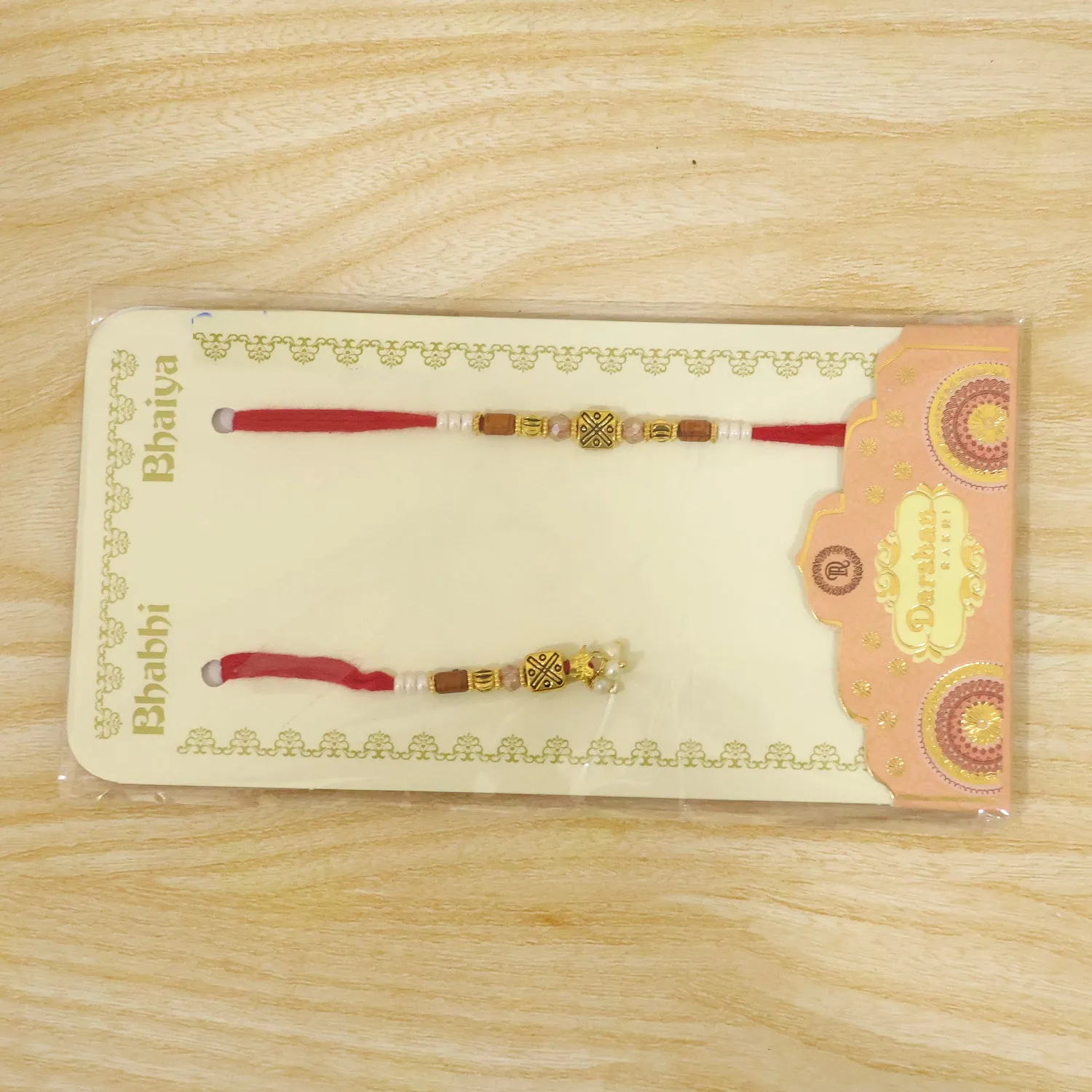 Geometric Square Bhai Bhabhi Rakhi with Square Lattice Charm and Beads for Gifting - Detailed Feature View 5