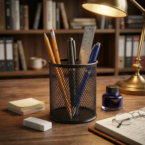 Roundex Metal Pen Stand Black Mesh Desk Organizer For Office And Study Table