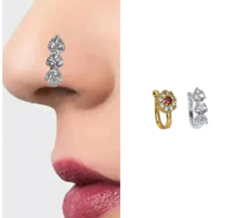 Non-Pierced Designer Nosepin Combo – Silver & Gold Plated Set