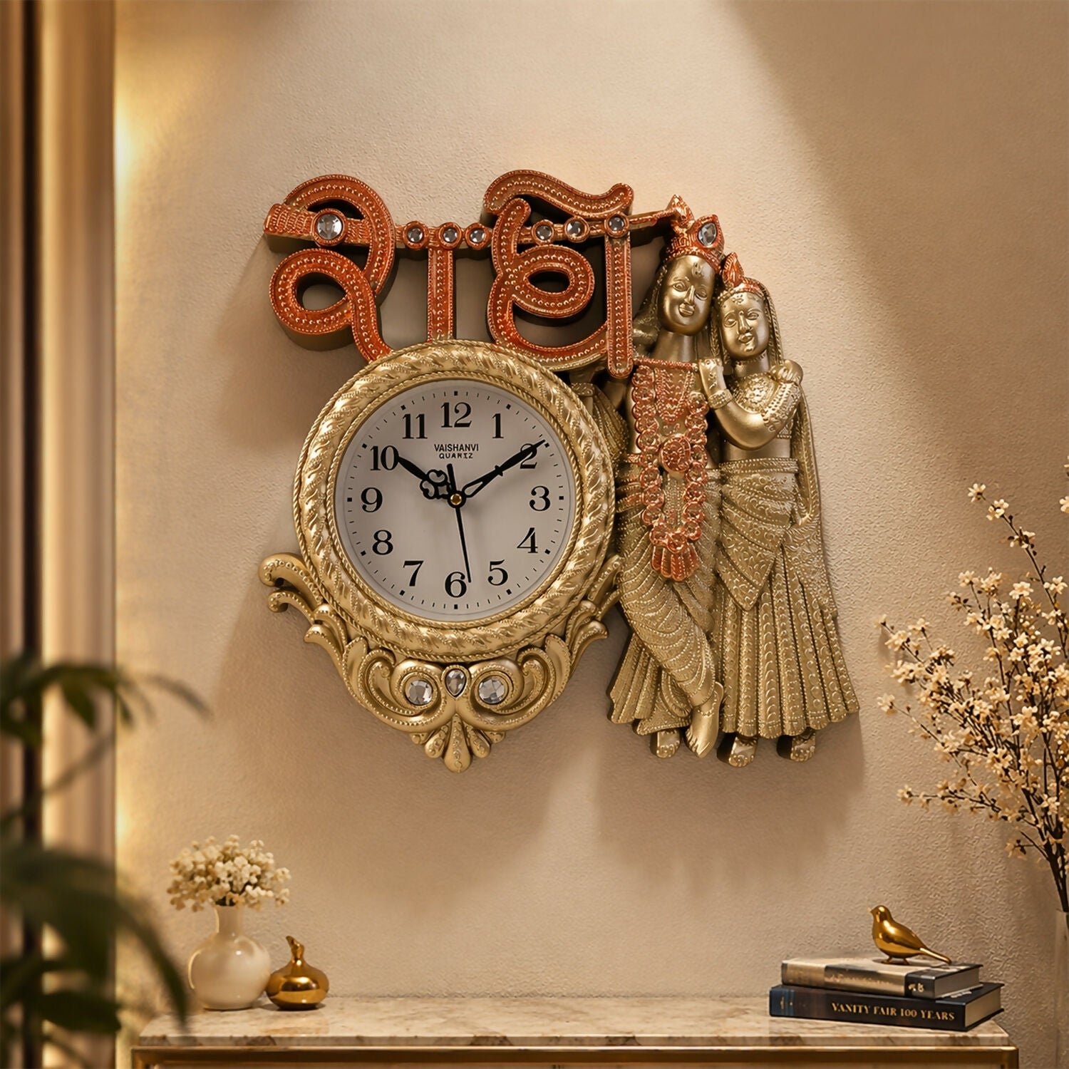 Premium Radha Krishna Wall Clock – Elegant Antique Finish Decor - Buy Online at Alikart