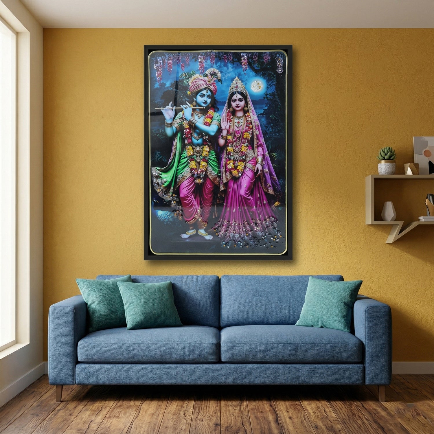 Radha Krishna Wall Frame – Divine Home Decor for Spiritual Spaces - Detailed Feature View 1