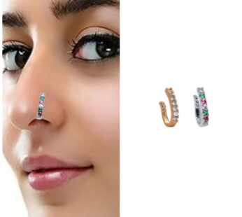 Rainbow Gem No Piercing Nose Cuff – Adjustable Silver & Gold Set