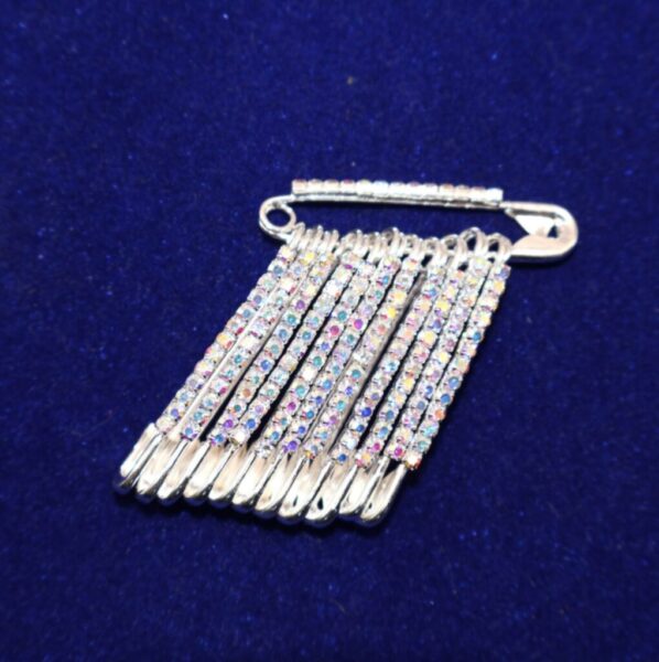 Rainbow Rhinestone Saree Pin Set – 12pcs Silver Brooches