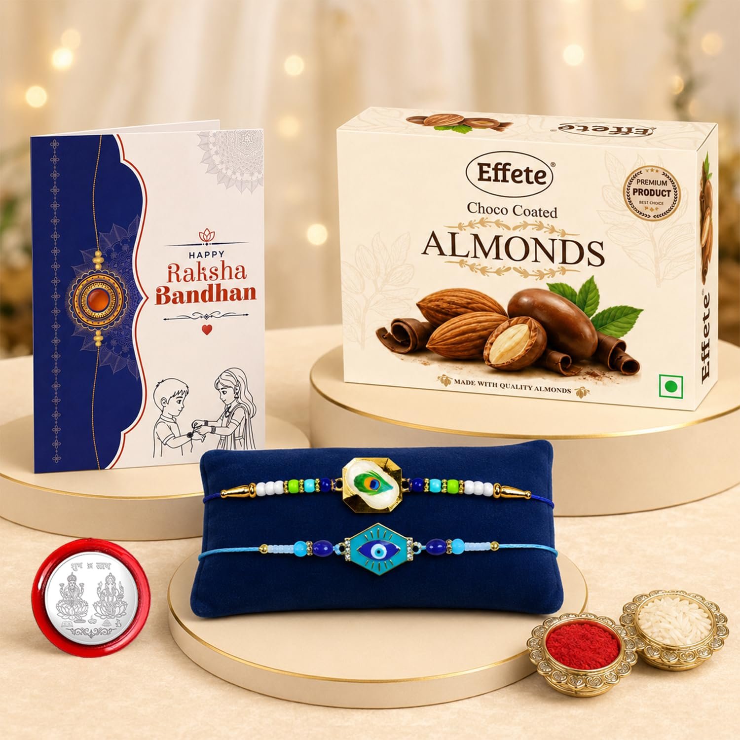 Premium Rakhi Combo for Brothers with Peacock Evil Eye Design - Buy Online at Alikart