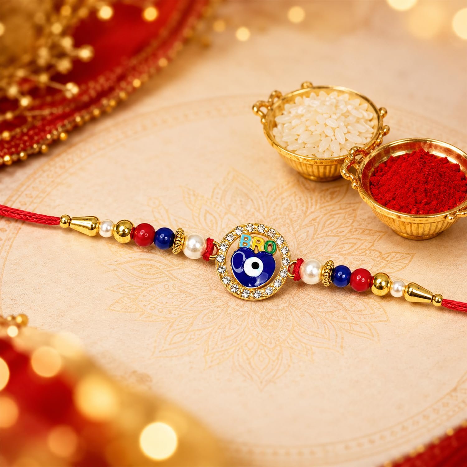 Rakhi Gift Combo – Evil Eye Om Multicolor with Sweets (Pack of 6) - Detailed Feature View 5