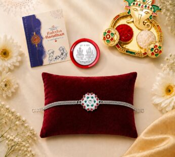 Rakhi Gift Hamper with Ganesh Pooja Thali and Flower Rakhi