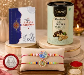 Raksha Bandhan Gift Combo – Peacock Spiral Rakhi with Chocolates