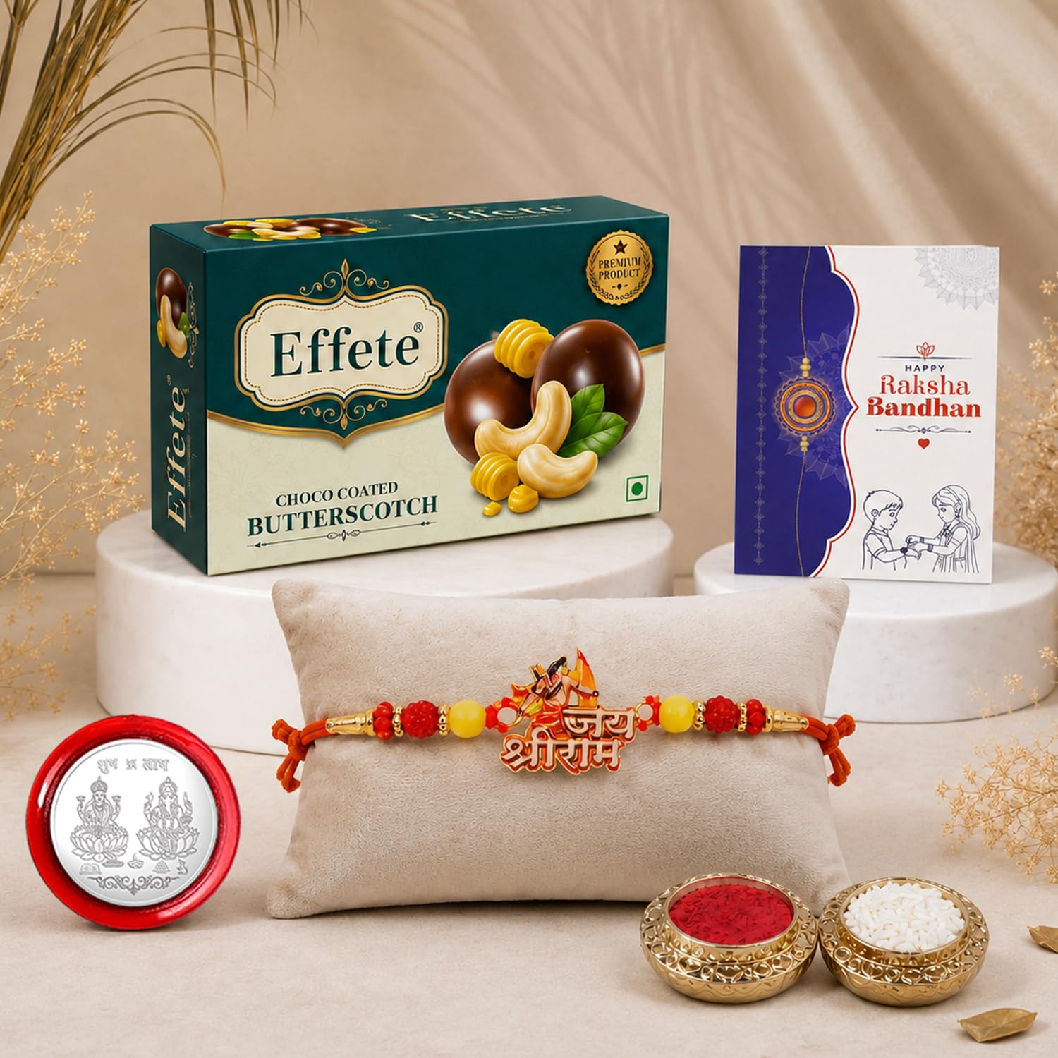 Premium Raksha Bandhan Gift – Shri Ram Rakhi Combo with Choco Butterscotch Pack of 5 - Buy Online at Alikart
