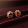 Premium Red Stone Stud Earrings – Elegant Crystal Halo Design - Buy Online at Alikart