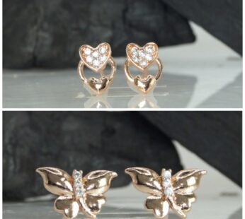 Rose Gold Stud Earrings Set – Heart & Butterfly Combo Pack