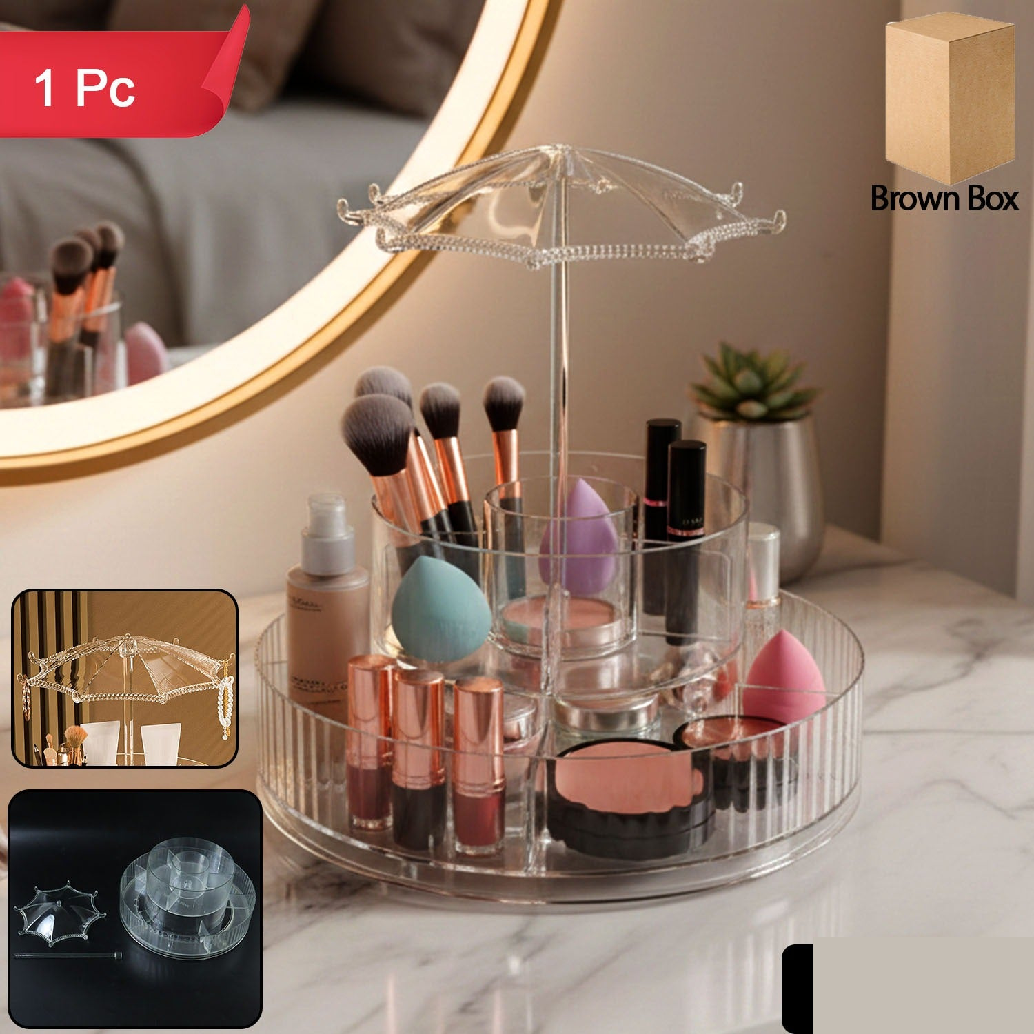 Rotating Makeup Organizer Stand – 360° Multi-Layer Vanity Storage - Detailed Feature View 1