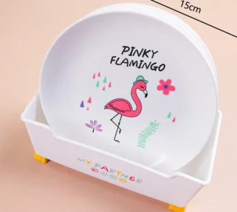 8 Pcs Round Plates with Stand Set – Ceramic Tableware with Decorative Prints (Random Design)