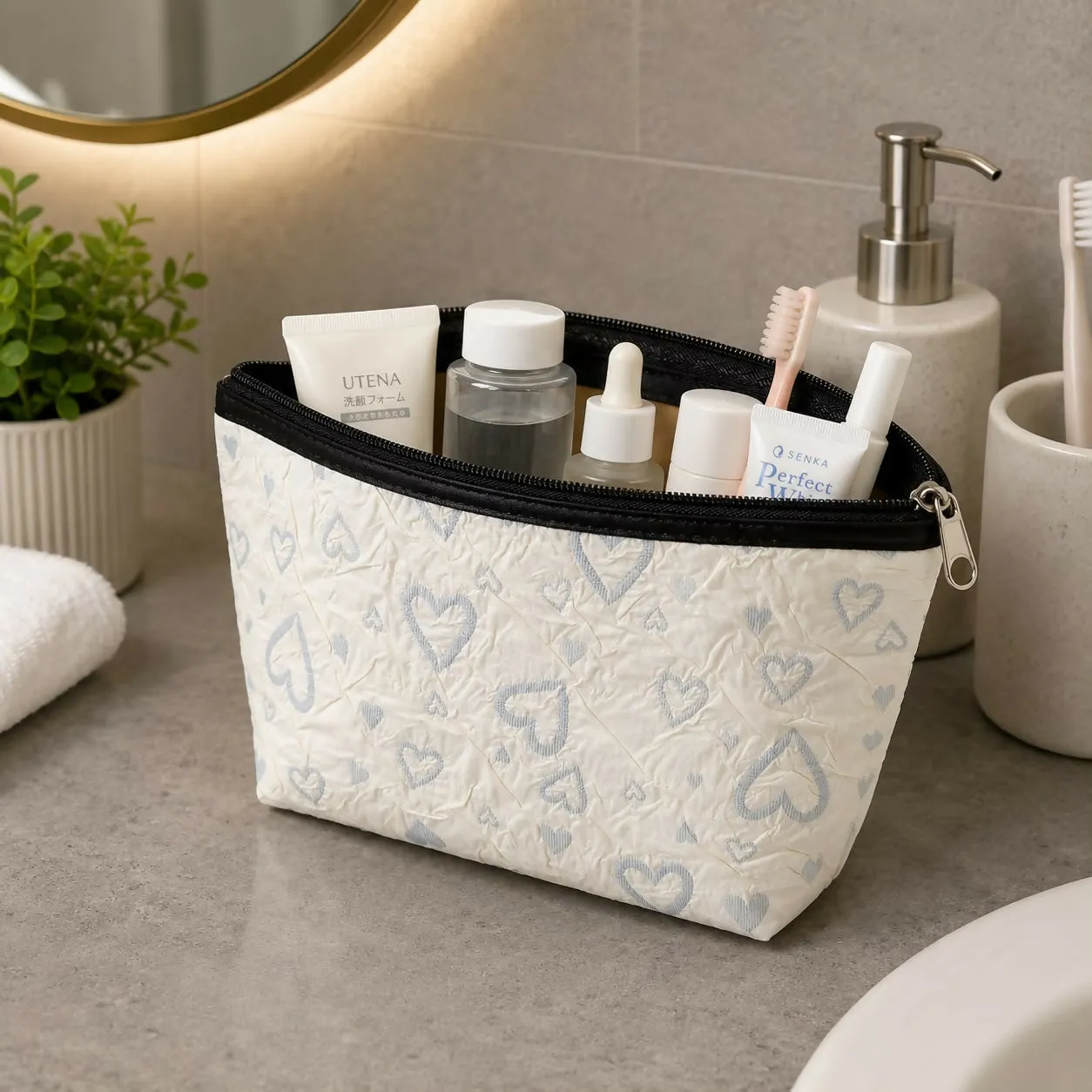 Multipurpose Makeup & Toiletry Organizer Pouch with Zipper (Design may vary 1 PC) - Detailed Feature View 1