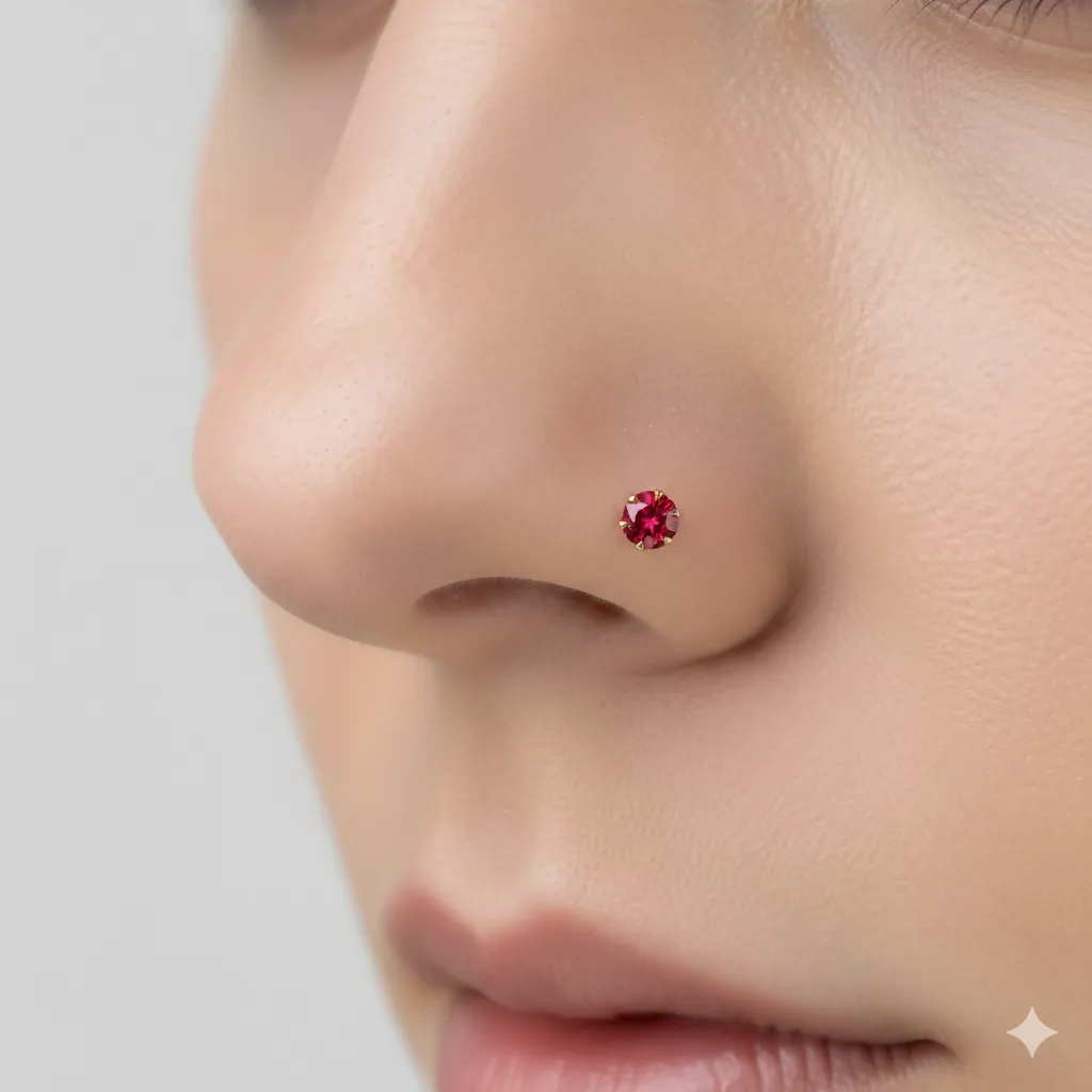 Gold plated Ruby Flat Back Stud Earring Internally Threaded for women and girls - Detailed Feature View 2