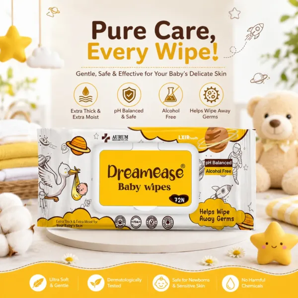 Dreamease Baby Wipes for Newborns | Extra Thick & Moist, pH Balanced, Alcohol-Free