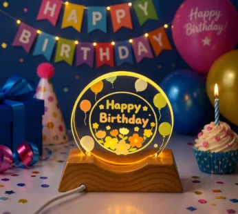 Happy Birthday LED Acrylic Night Lamp with Wooden Base for Gifting