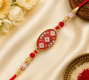 Premium Designer Rakhi for Brother with Red Beads and Sparkling Stone Work Thread