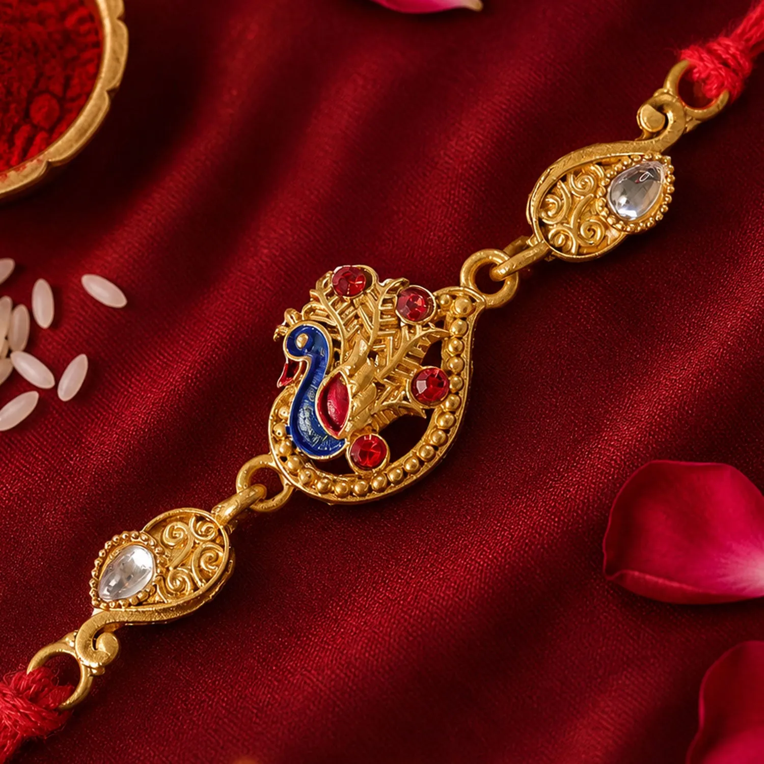 Premium Festive Rakhi featuring Peacock Charm, pink accents and wrist style for Gift Styling - Buy Online at Alikart