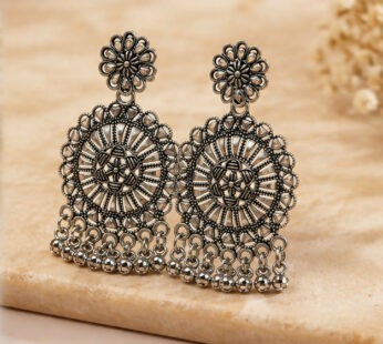 Silver Oxidised Floral Jhumka Earrings for Women Traditional Jewellery