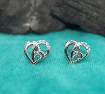 Silver-Plated Heart Stud Earrings – Elegant Double Heart Design