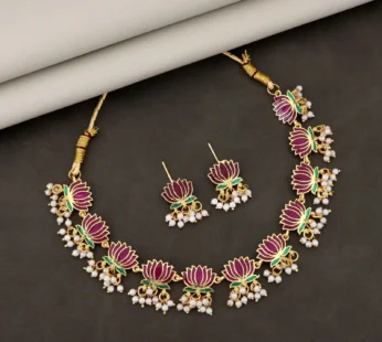 Pearl & American Diamond Choker Set – Elegant Gold-Toned Design