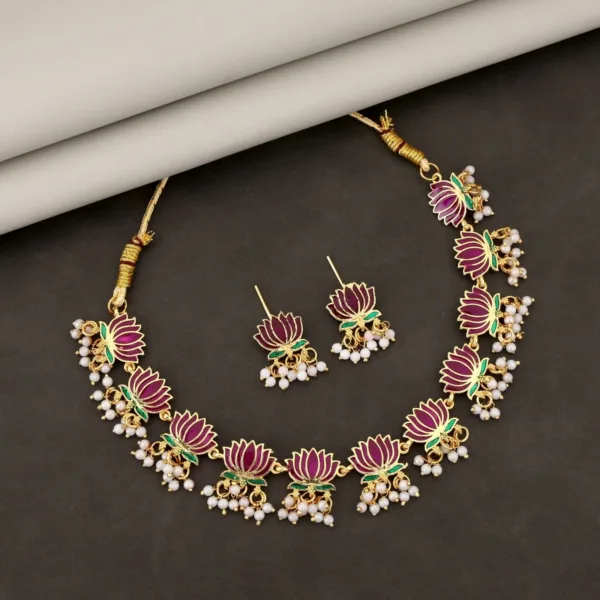Pearl & American Diamond Choker Set – Elegant Gold-Toned Design