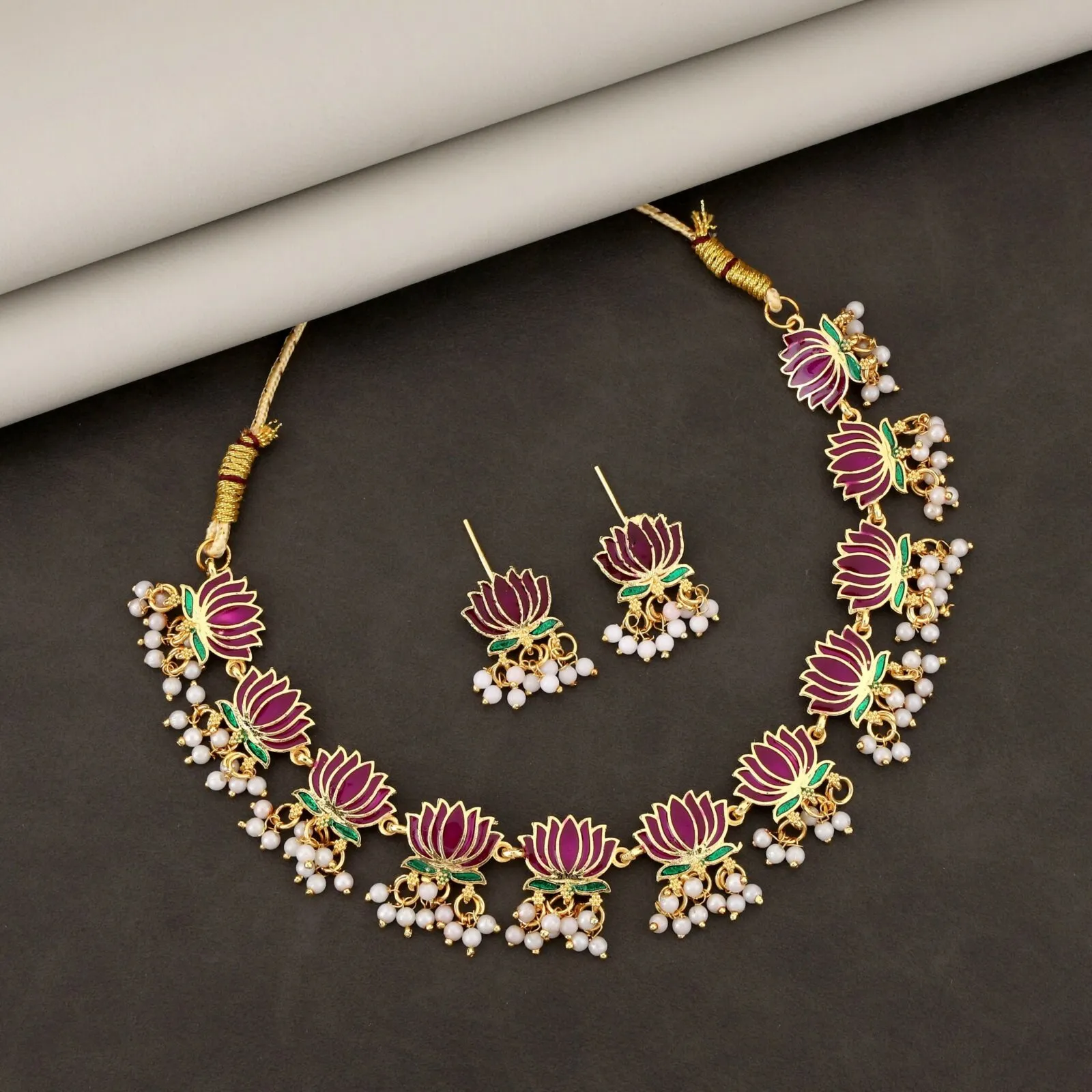 Premium Pearl & American Diamond Choker Set – Elegant Gold-Toned Design - Buy Online at Alikart