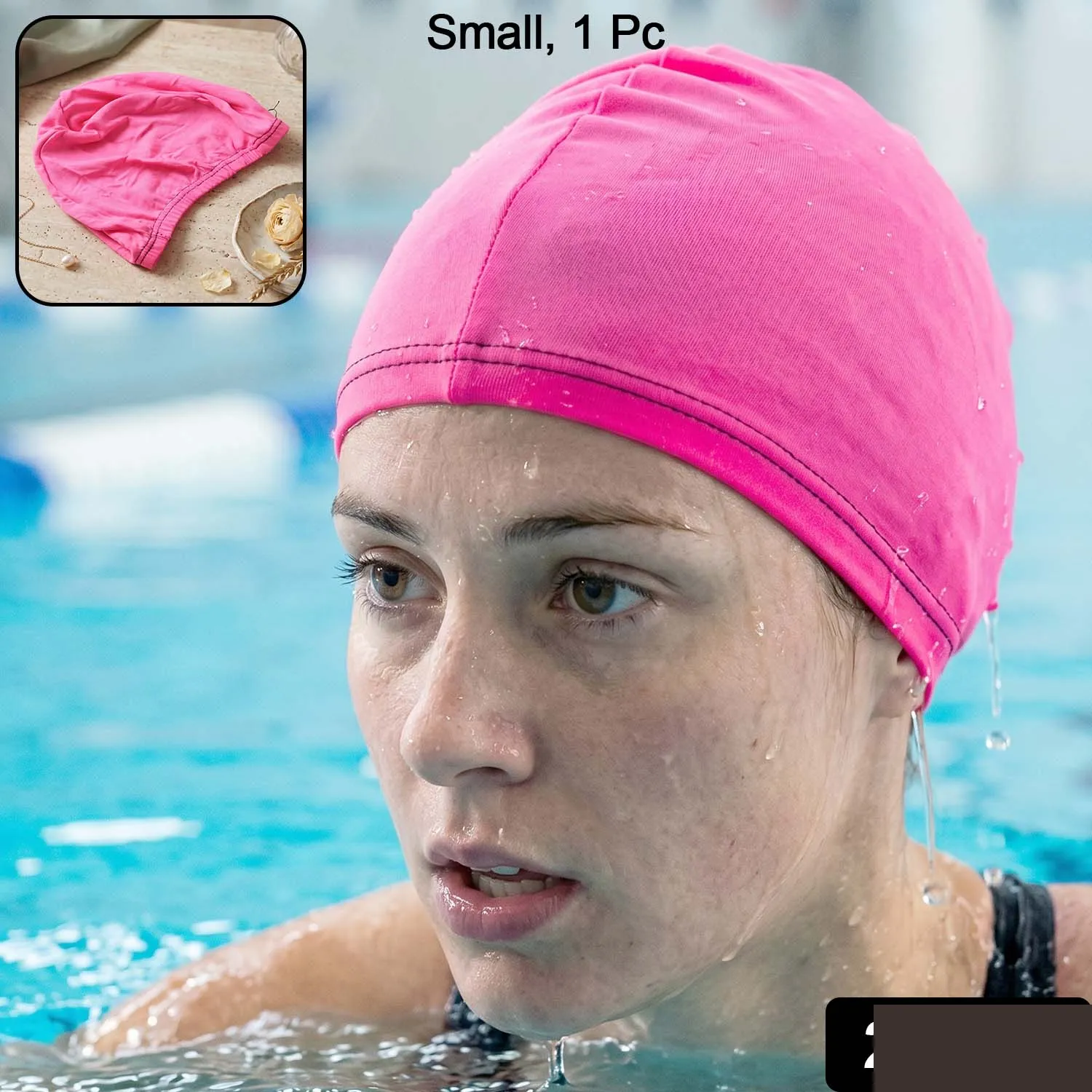 Small Premium Stretchable Pink Swimming Cap – Comfortable Fit for Short Hair - Detailed Feature View 1