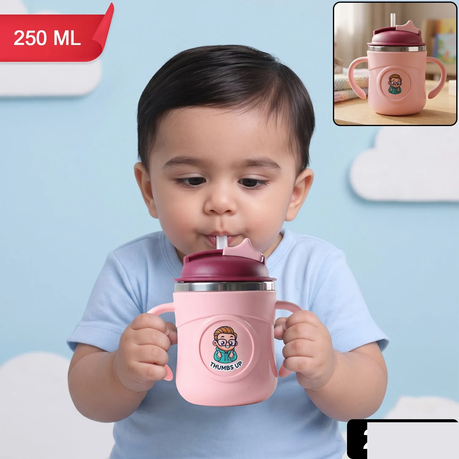 Apex Rio Sipper Cup 250 ML Kids Straw Bottle with Twin Handles (1 Pc) - Detailed Feature View 1
