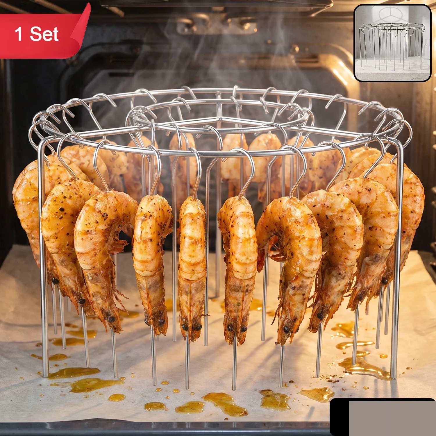 Air Fryer Skewer Stand Stainless Steel BBQ Kebab Rack Holder (1 Set) - Detailed Feature View 1