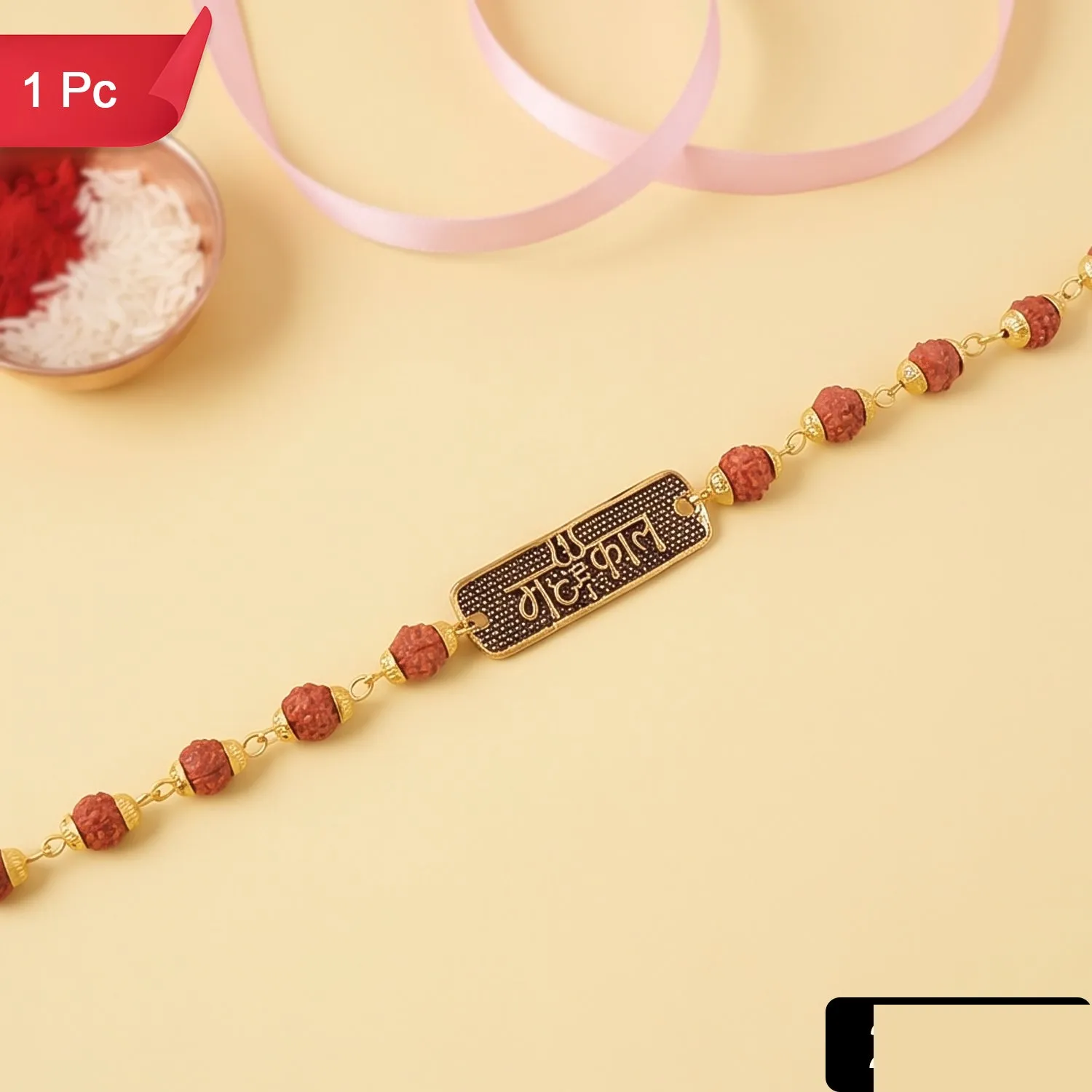 Jai Mahakal Rudraksha Rakhi – Oxidized Pendant for Brother on Raksha Bandhan - Detailed Feature View 1