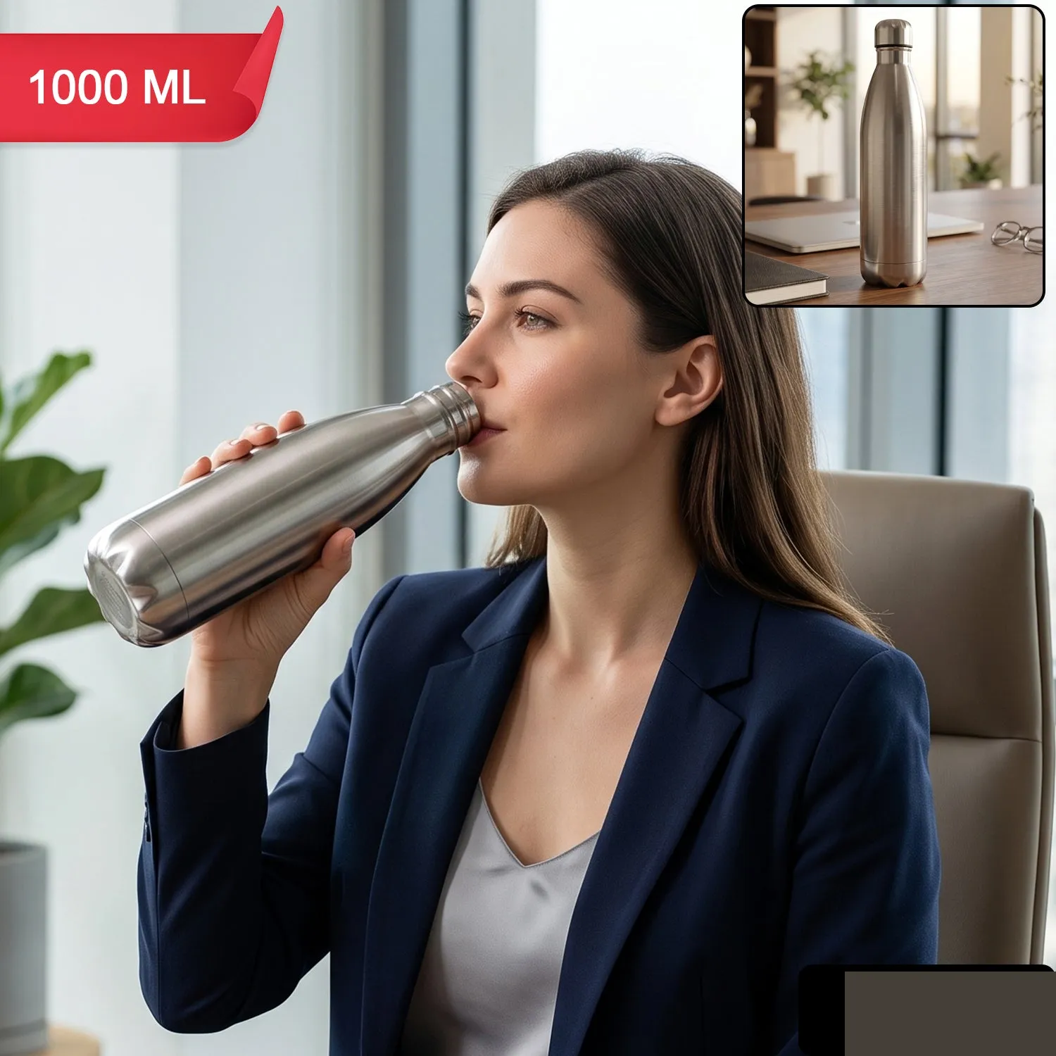 Stainless Steel Vacuum Insulated Water Bottle 1000 ML Hot Cold Flask (1 Pc) - Detailed Feature View 1