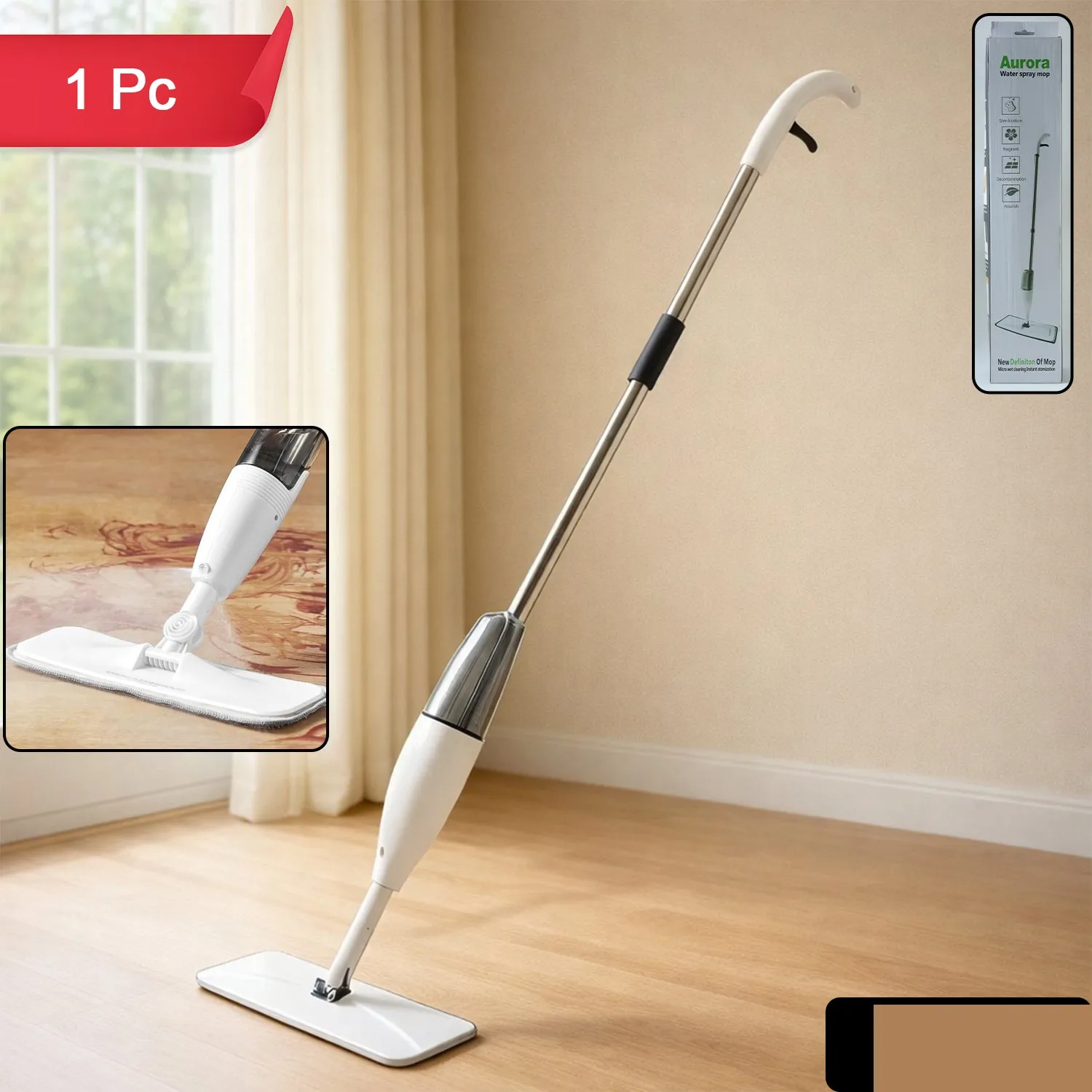 Multipurpose Spray Flat Mop – Easy Handle & Reusable Microfiber Pad - Detailed Feature View 1