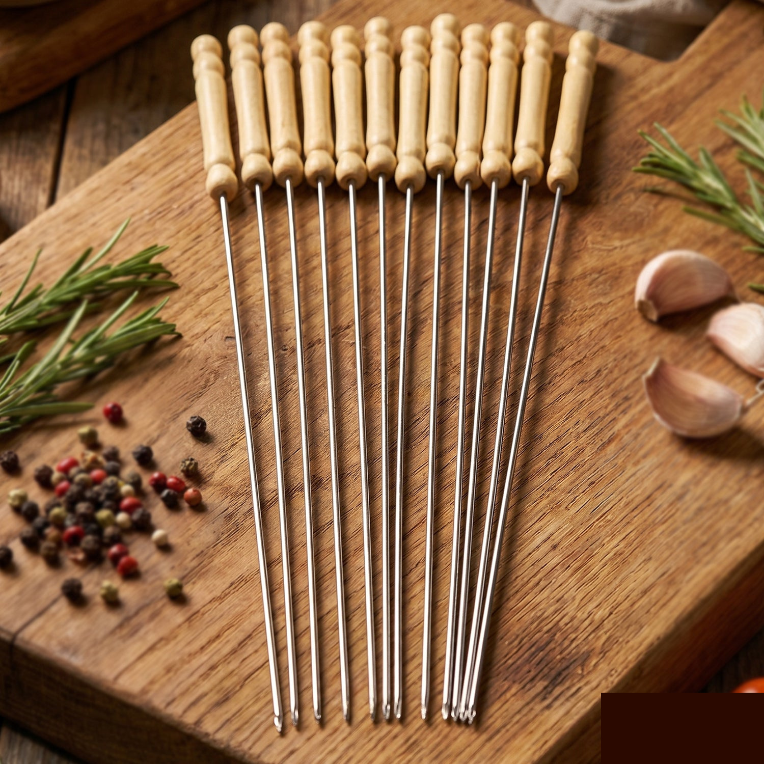 Stainless Steel BBQ Skewers – Reusable Grilling Sticks with Wooden Handle - Detailed Feature View 1