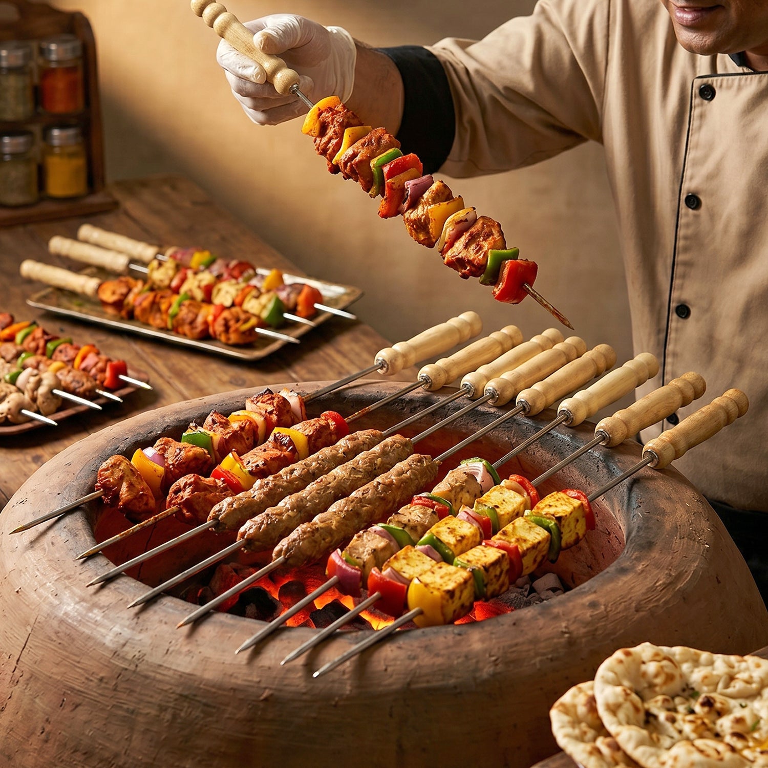 Stainless Steel BBQ Skewers – Reusable Grilling Sticks with Wooden Handle - Detailed Feature View 3