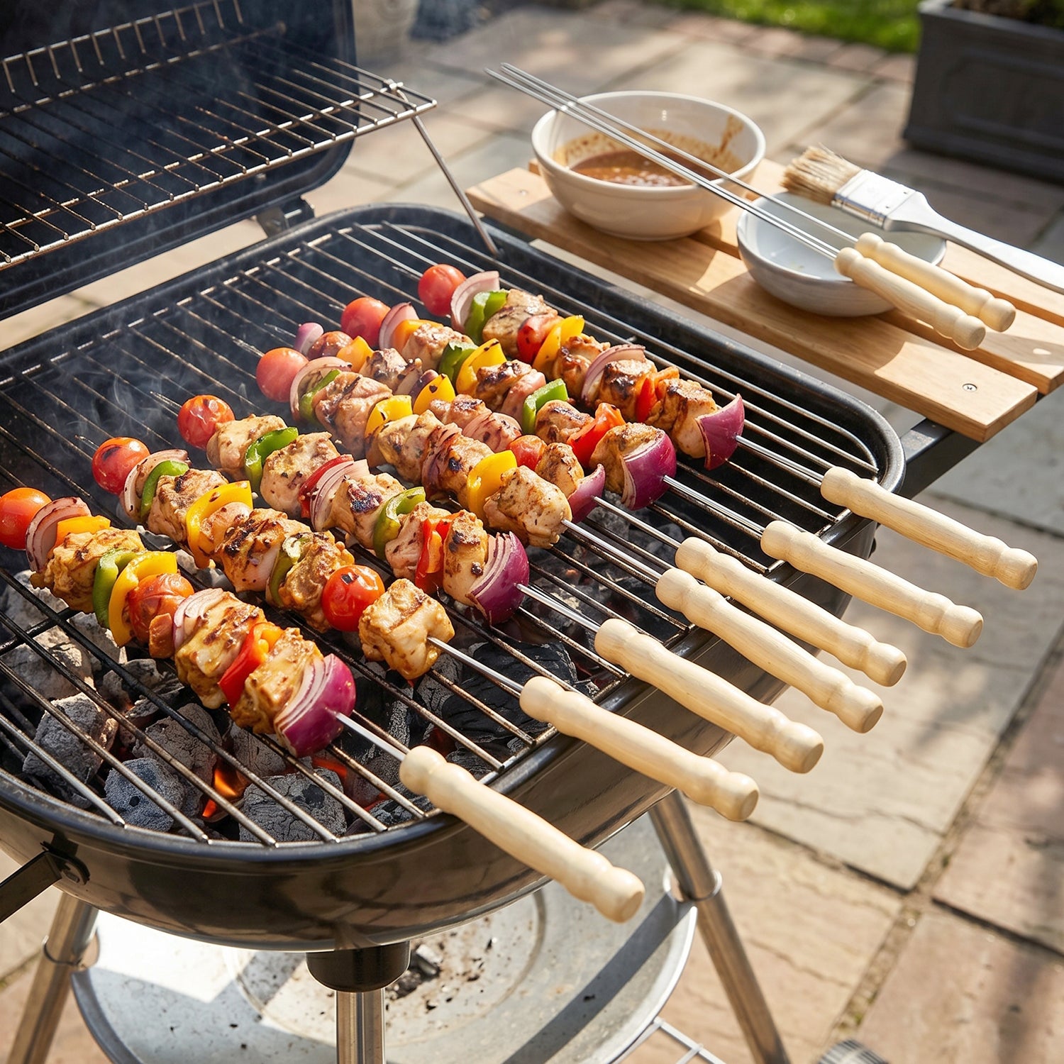 Stainless Steel BBQ Skewers – Reusable Grilling Sticks with Wooden Handle - Detailed Feature View 5