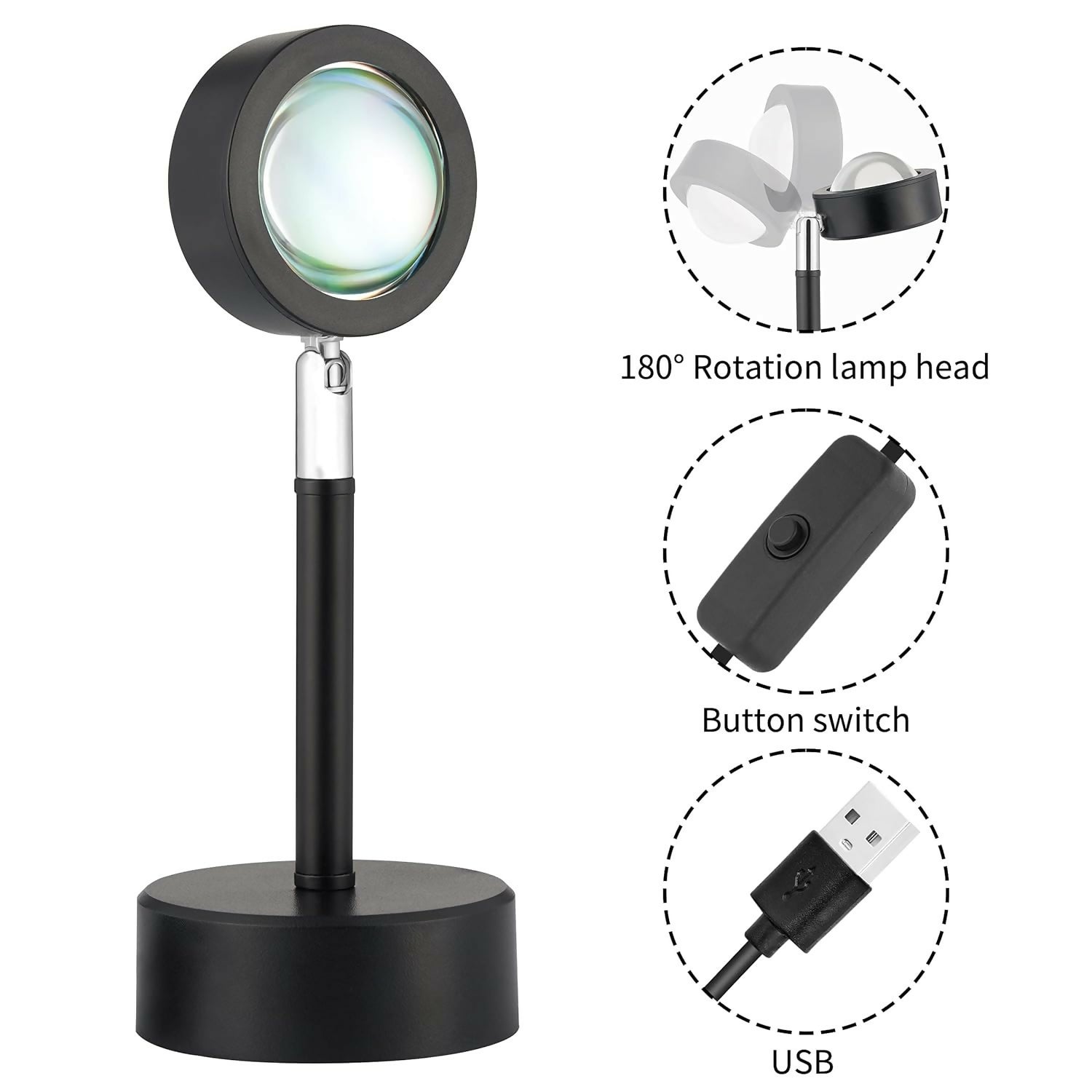 Sunset Lamp 16 Color RGB Projection Light with Remote & Adjustable Stand - Detailed Feature View 5
