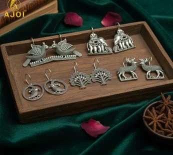 Oxidized Silver Earrings Combo – 5 Traditional Motif Pairs