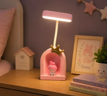 Pink Rechargeable LED Study Table Lamp with Cute Pink Figure & Night Light
