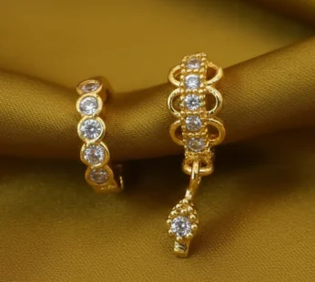 Gold Plated AD Crystal Nose Hoop Ring with Teardrop Dangle Charm Combo Pack of 2