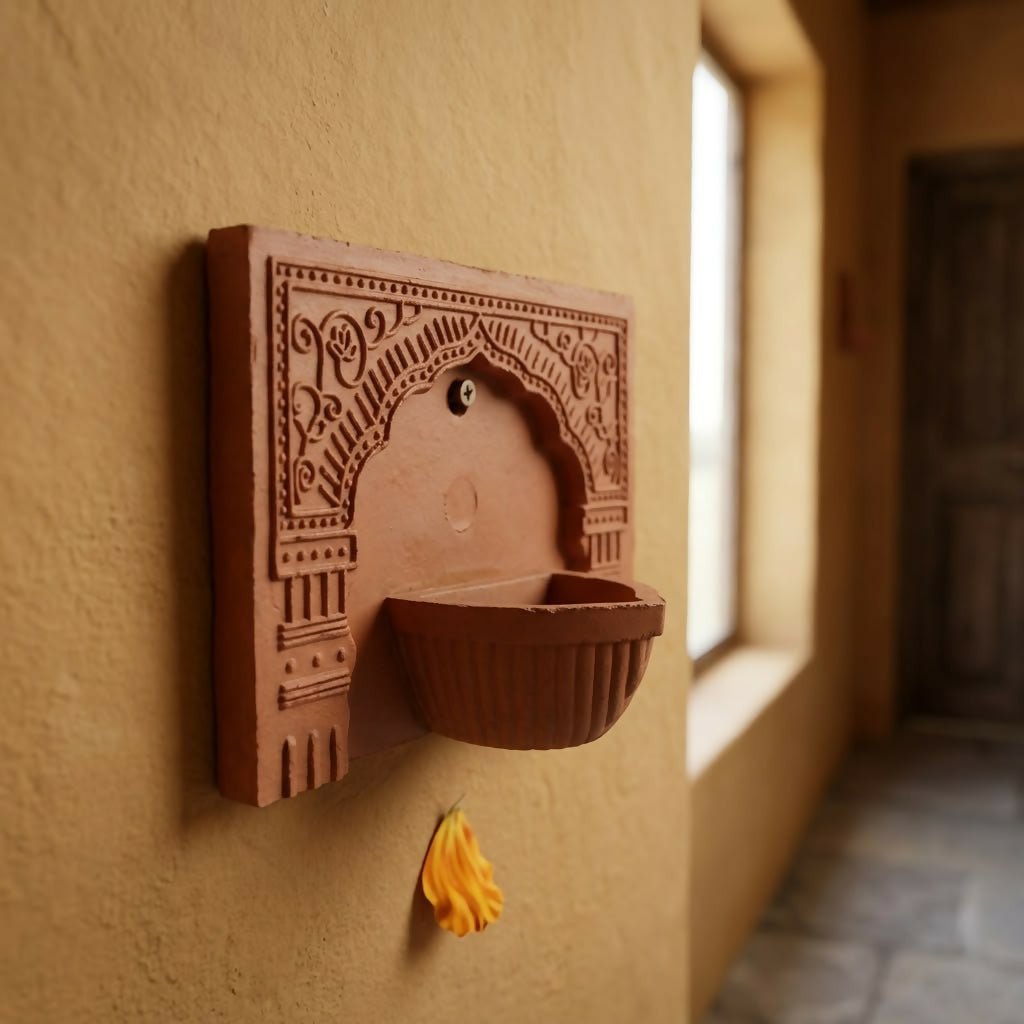 Terracotta Wall Mounted Diya Holder Decorative Temple Lamp for Pooja & Home Decor - Detailed Feature View 2