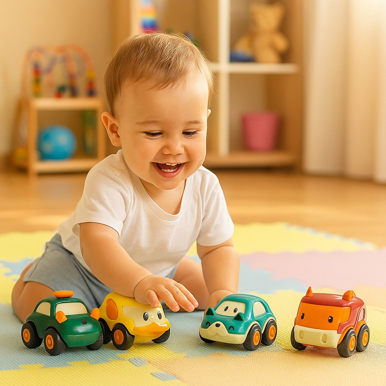 Toddler Toy Cars Set – 12-Piece Colorful Pull Back Vehicles - Detailed Feature View 4