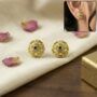 Premium Traditional Round Gold Stud Earrings – Intricate Floral Design - Buy Online at Alikart