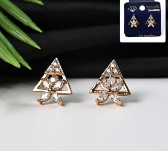Triangle Floral Design CZ Stone Stud Earrings – Elegant & Lightweight