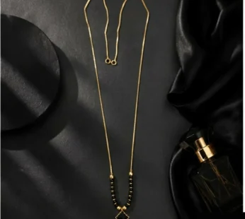 Gold Plated Black Beads Mangalsutra Necklace – Square Stone Pendant Chain for Women
