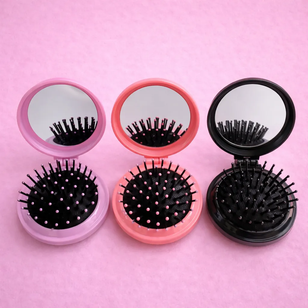 Foldable Hair Brush – Compact Travel Comb with Built-In Mirror - Detailed Feature View 2