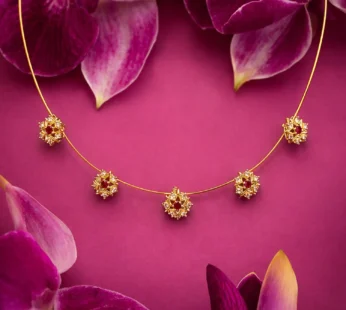 Ruby Blossom Floral Necklace – Elegant gold chain with red gemstone