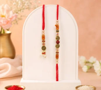 Graceful Beaded Minimal Design Bhai Bhabhi Rakhi with Beads and Charm for Gifting