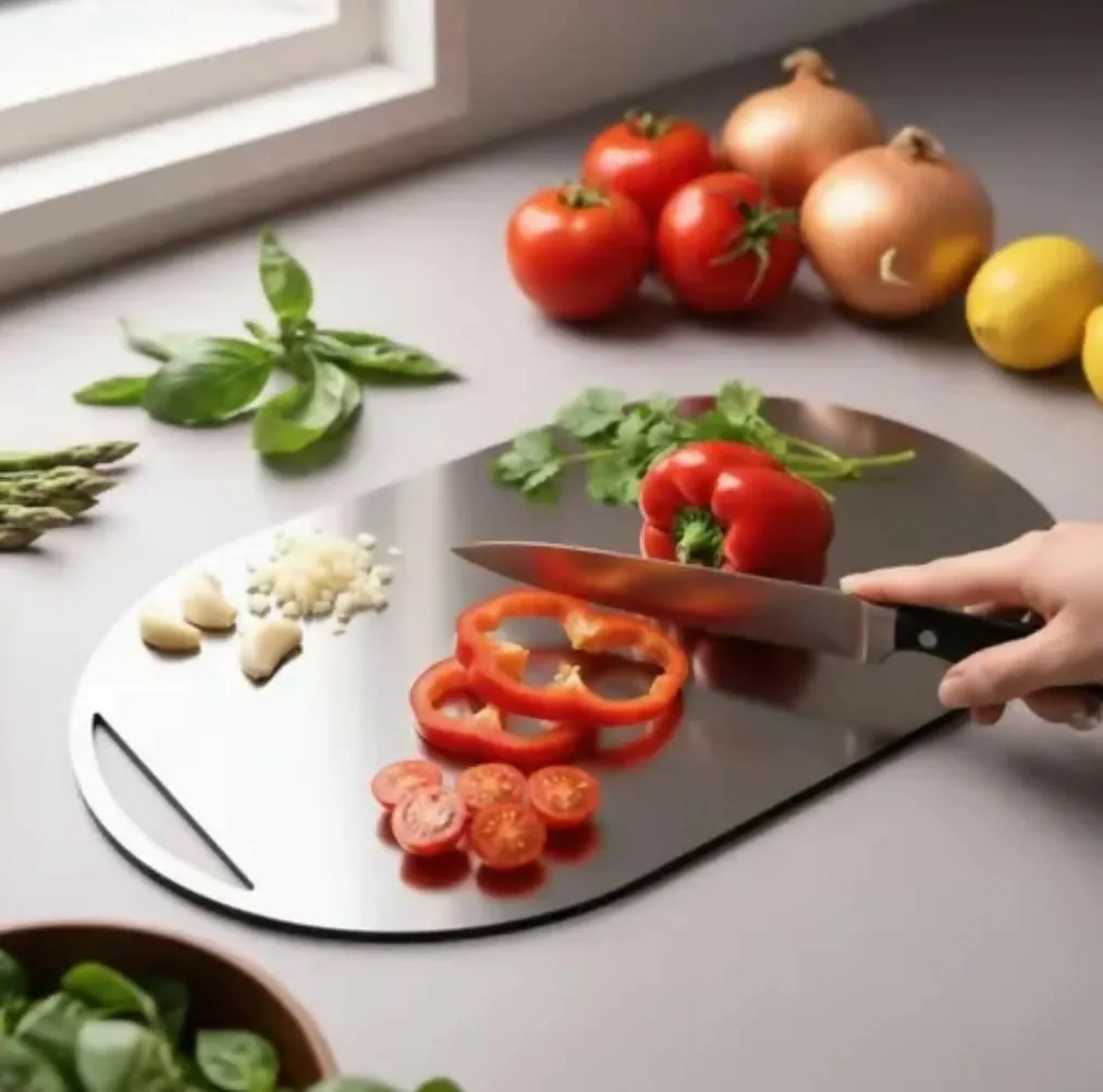 Premium Premium Stainless Steel Chopping Board | Heavy Duty Anti-Rust Cutting Board for Vegetables, Fruits & Meat | Durable Kitchen Cutting Plate with Handle - Buy Online at Alikart